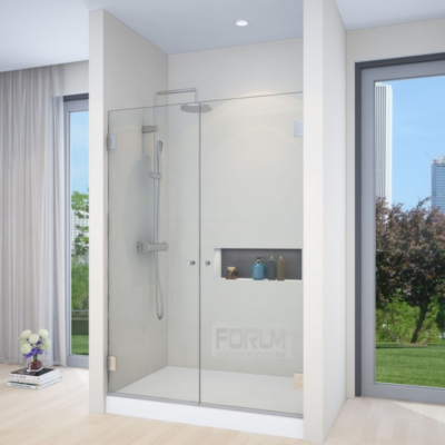 מקלחון חזית 2 דלתות עם פתיחה פנימה והחוצה זכוכית 8 מ"מ שקופה